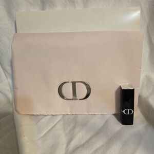 Dior Pink Puffy Cosmetic Pouch + Rouge Dior Mini Lipstick GWP Authentic Gift Set